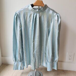Light blue silky vintage style blouse size Medium